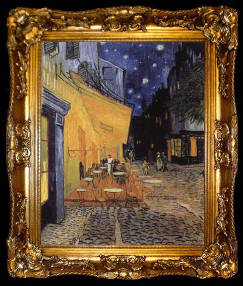 framed  Vincent Van Gogh cafe terrace at the Place you forum in Arles in night, ta009-2
